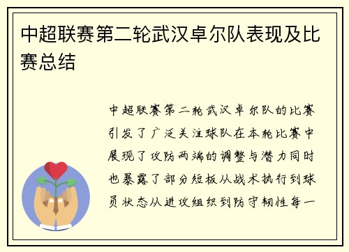 中超联赛第二轮武汉卓尔队表现及比赛总结